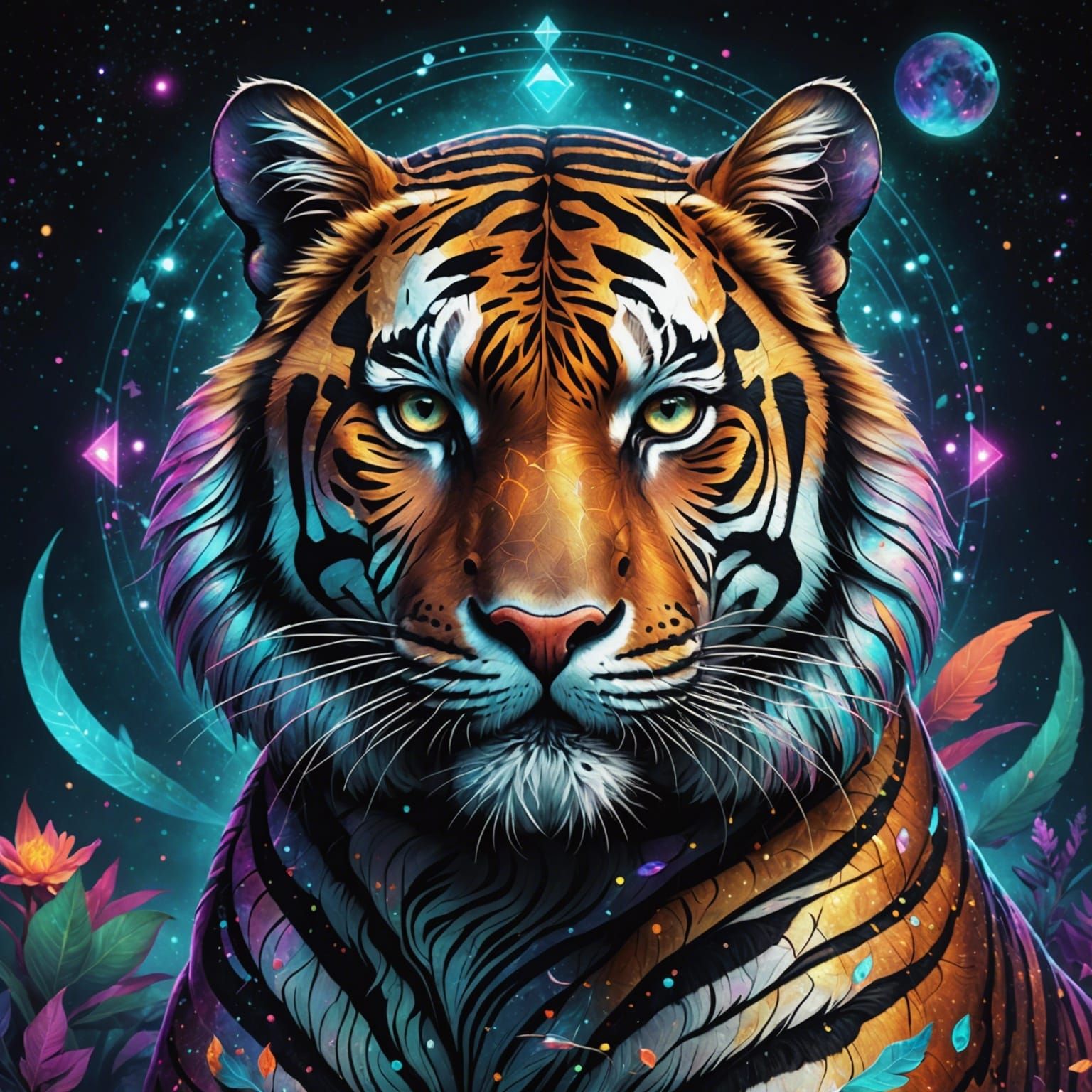 Holographic Cosmic Dark Tiger Illustration