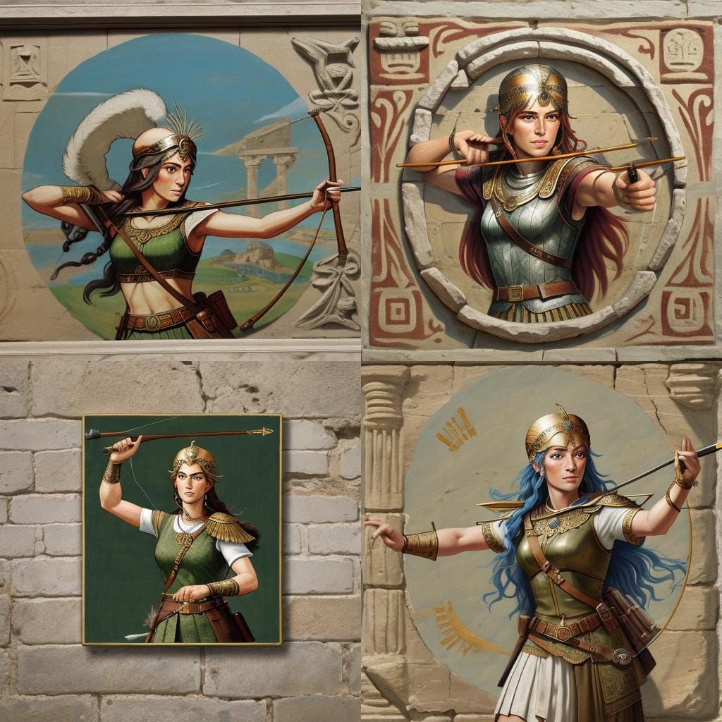 Athena as Elven Archer in Roman Wall Painting Style