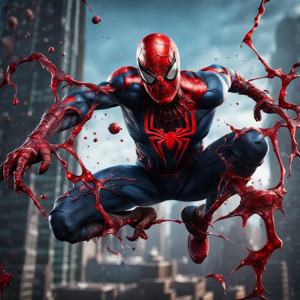 Menacing Spider-Man with Blood, Detailed Fantasy Art