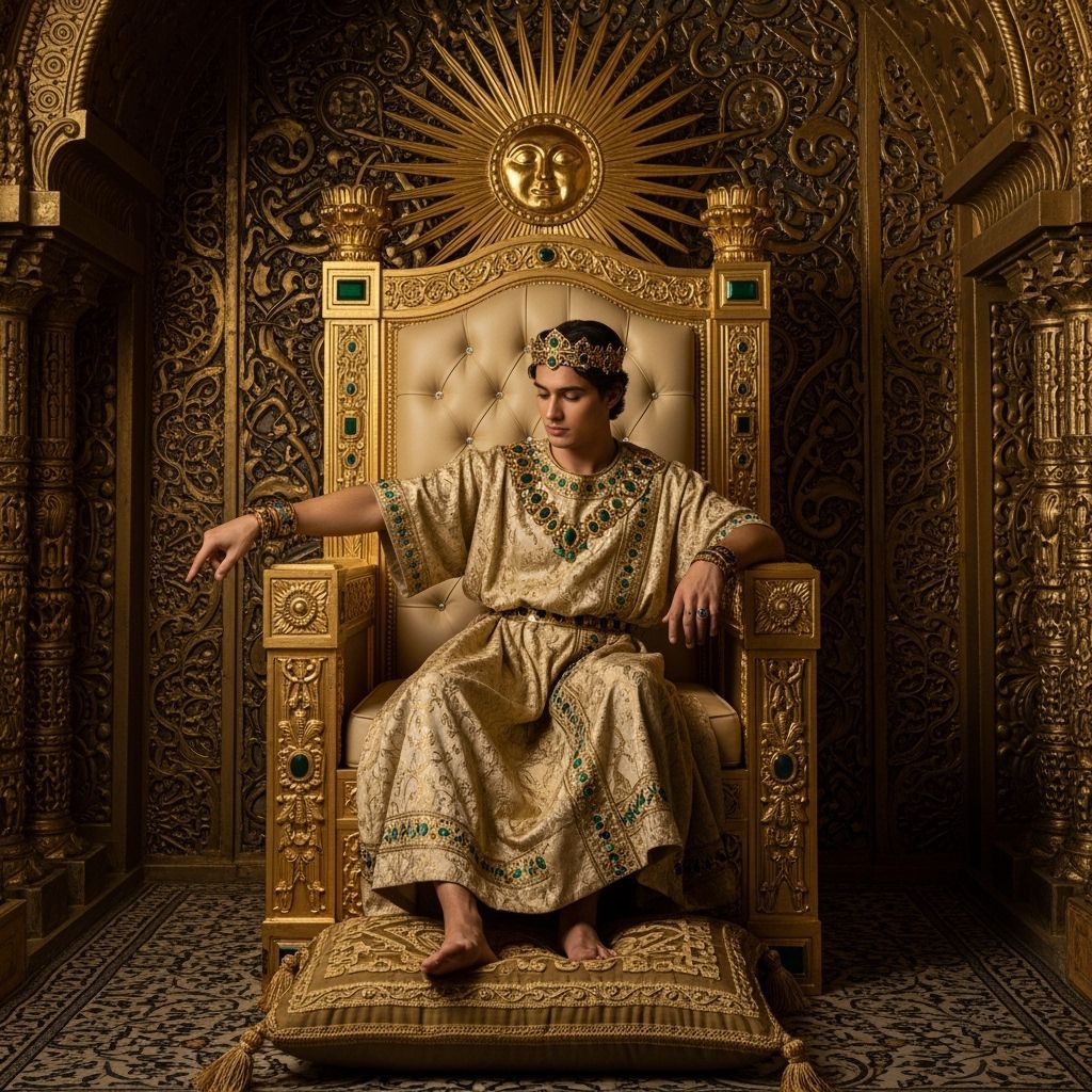 Byzantine Emperor on Golden Throne in Opulent Palace