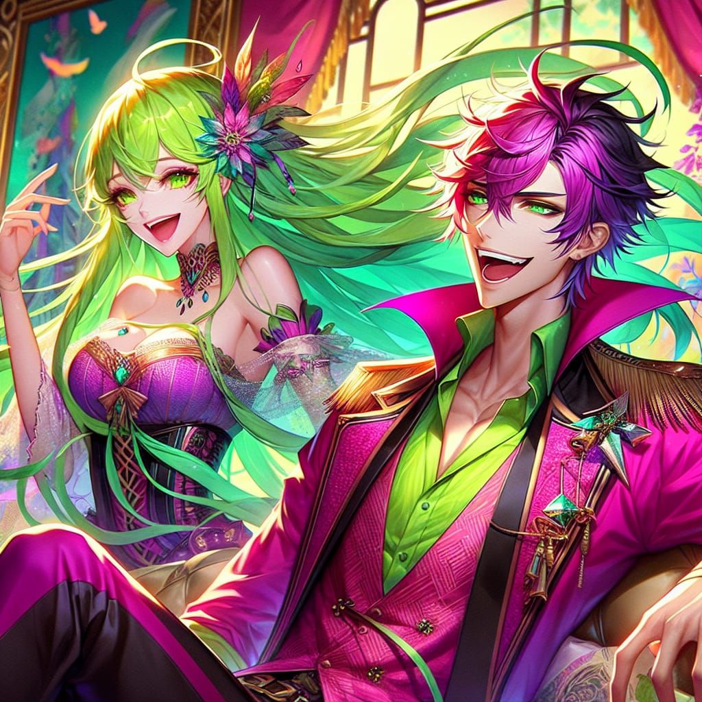 Anime Woman and Man in Vibrant Fantasy Art