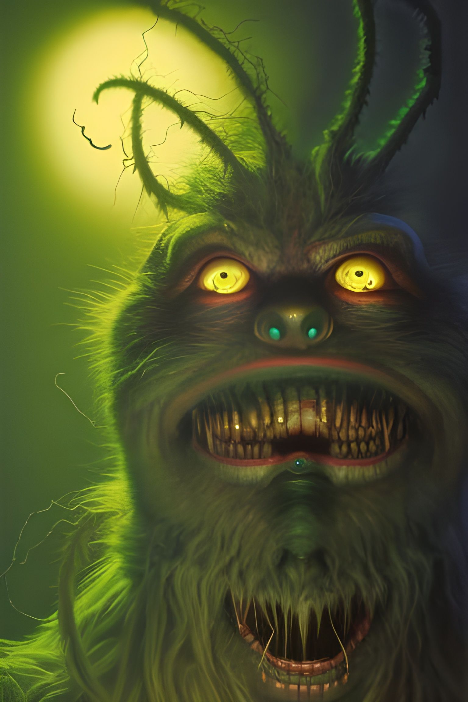 Terrifying Supernatural Grinch Portrait in Horror Style