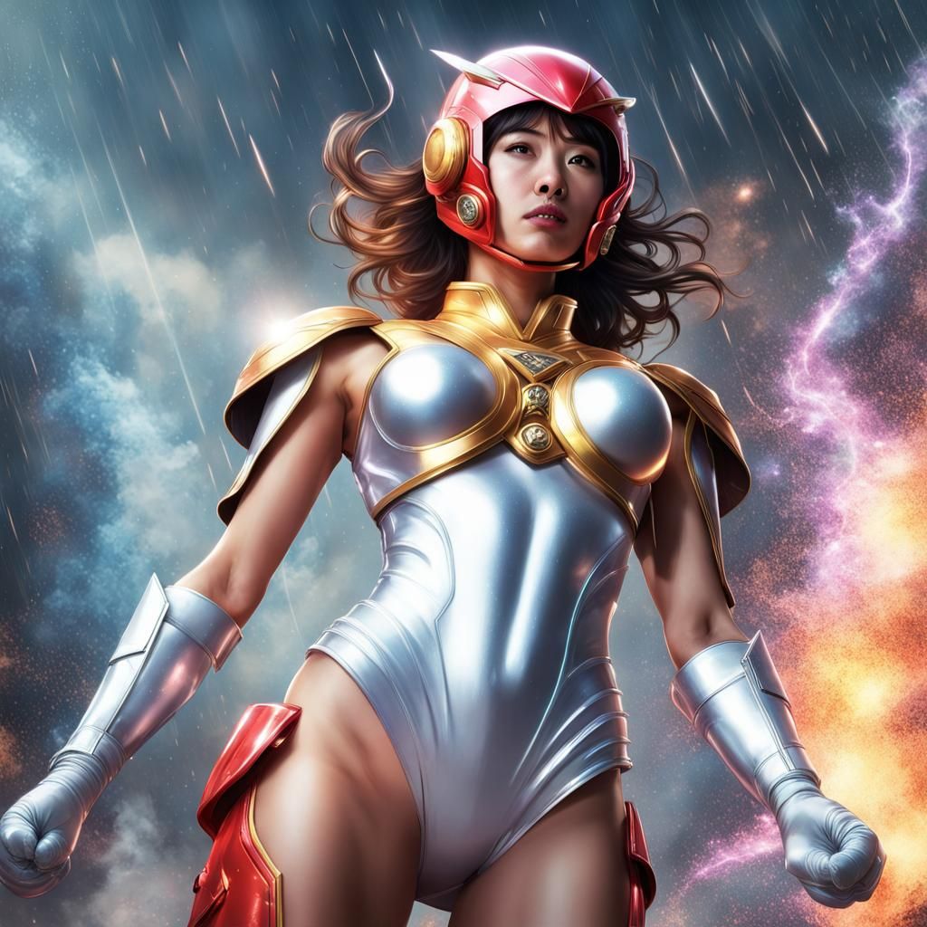 Feminine Guardian Superhero in Stardust Explosion