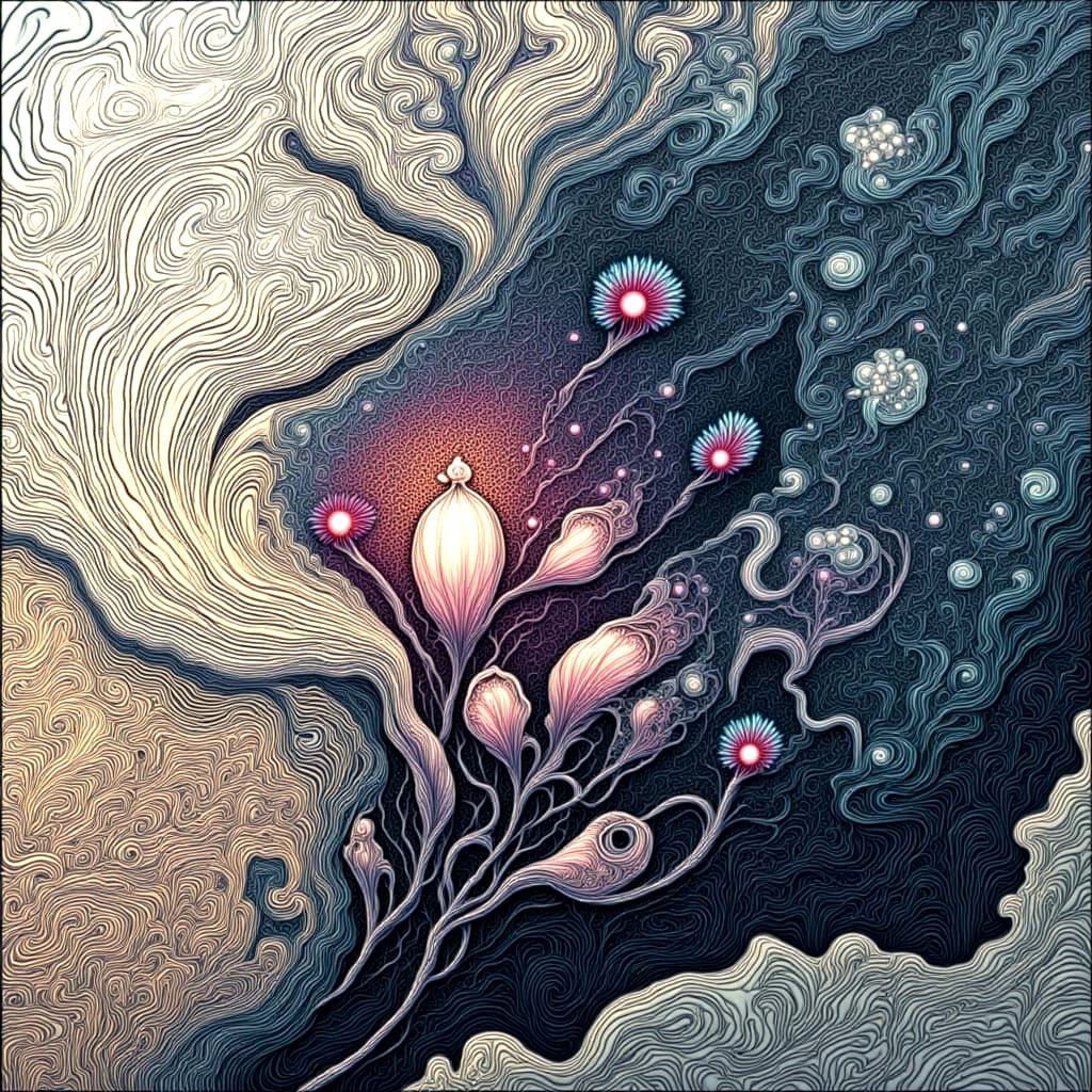 Dreamlike Gouache Landscape with Pink, Blue, and White