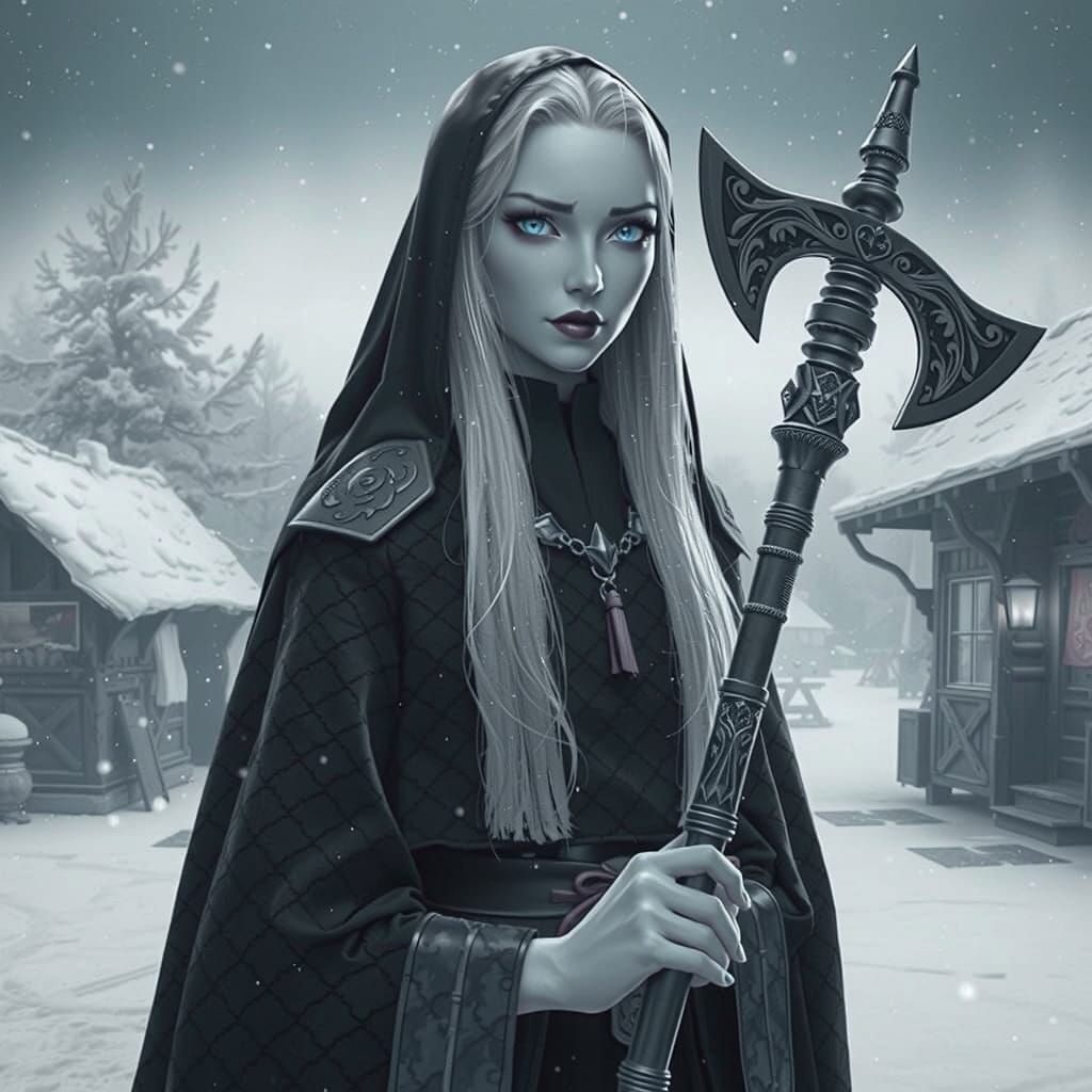 Snowy Warrior Nun with Scythe in Hand