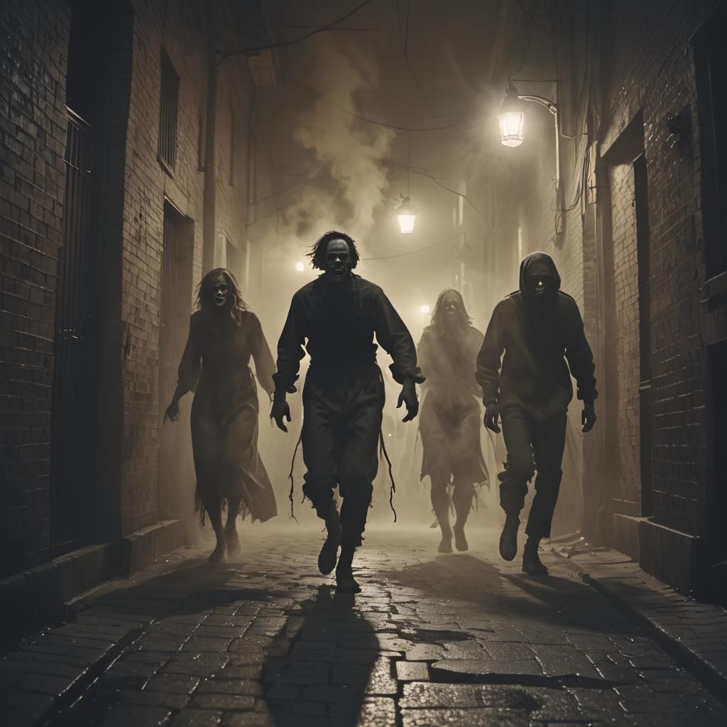 Cinematic Horror: Ghouls Emerge from Dark Alley