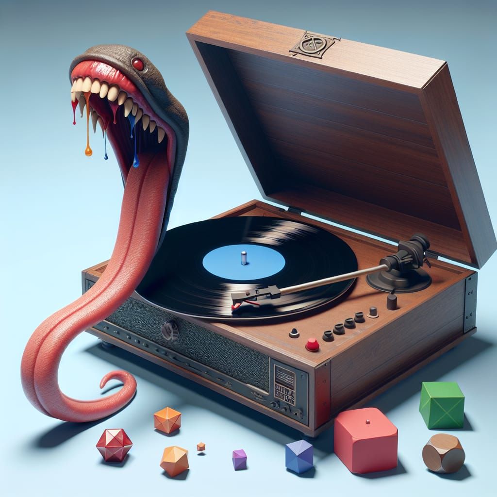 Surreal Vinyl Record Player with Mimic Tongue