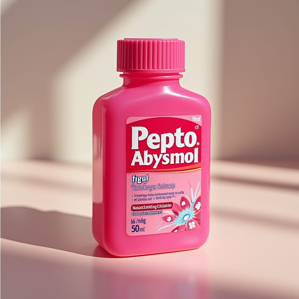 Pepto Abysmol: Vibrant Pink Bottle Still-Life