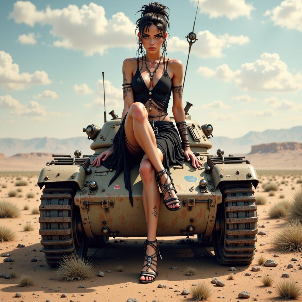 Wasteland Goddess Sits Majestically on a Tank