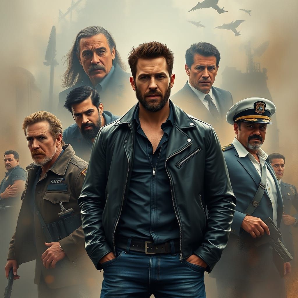 Confident Hollywood Hero in Gritty Concept Art Style