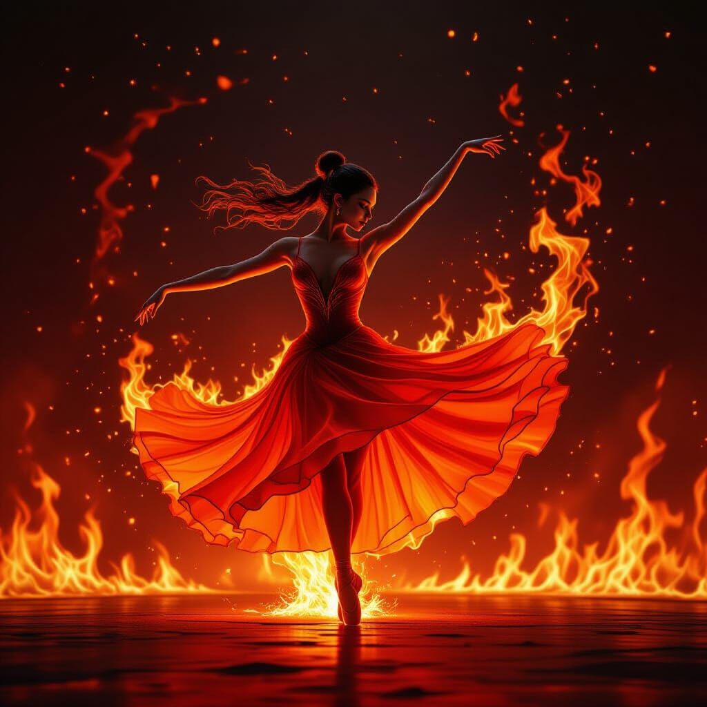 Ballerina Dancing in Flames: Hyperrealistic Fantasy Art