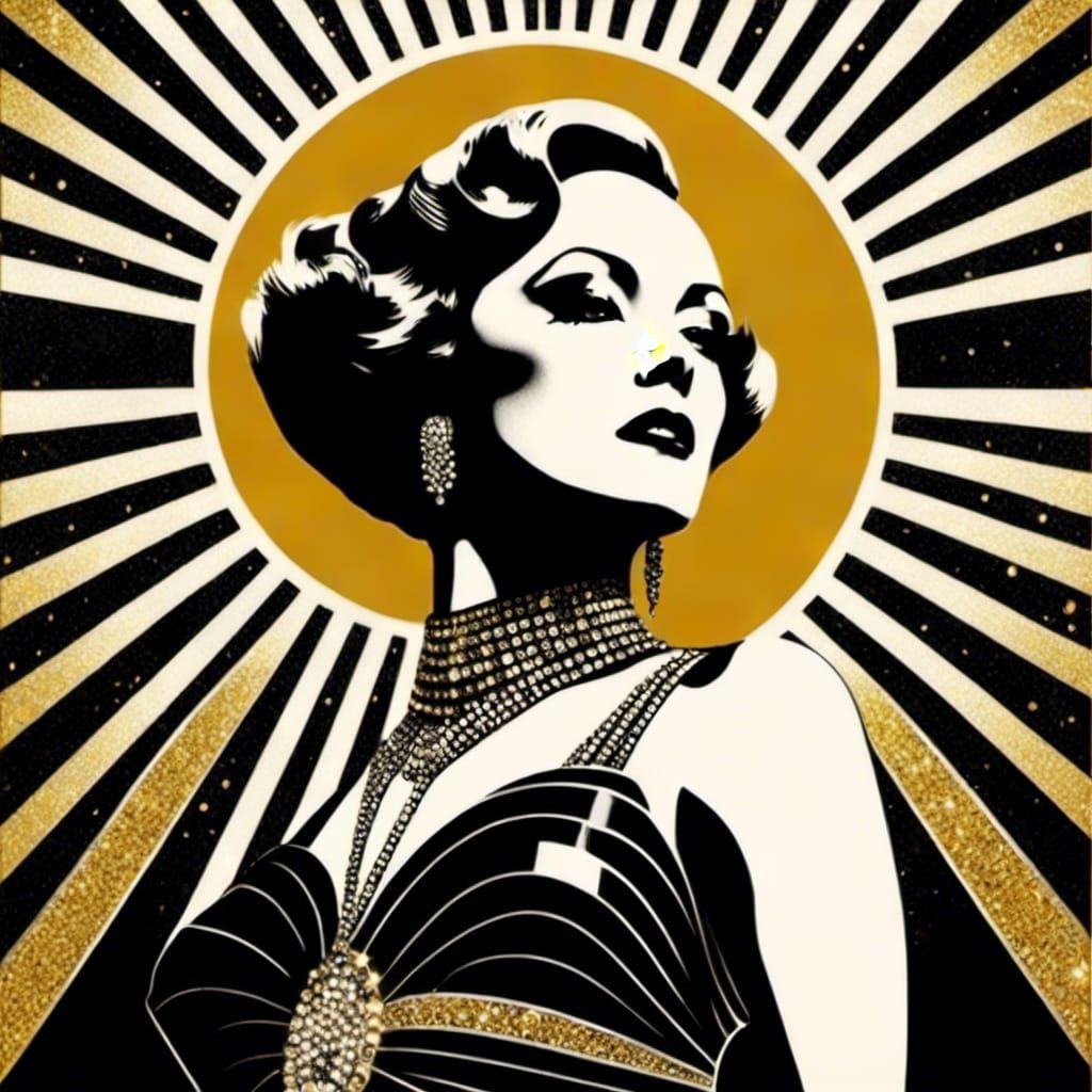 Art Deco Illustration in Black, White, and Gold