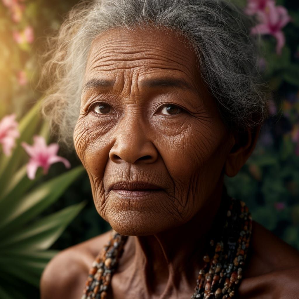 Wisdom of a Polynesian Elder in Soft Golden Light