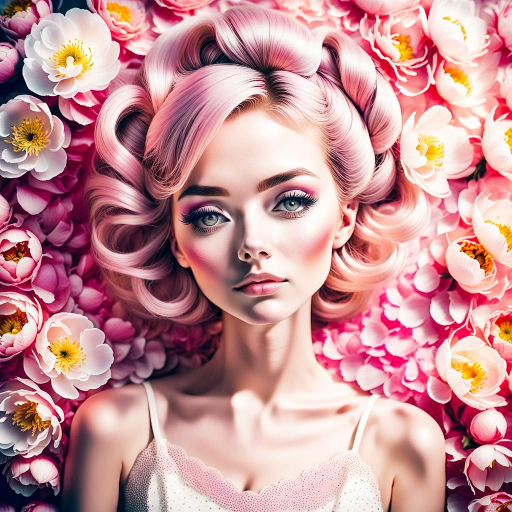 Dreamy Pointillist Portrait with Peony Petals