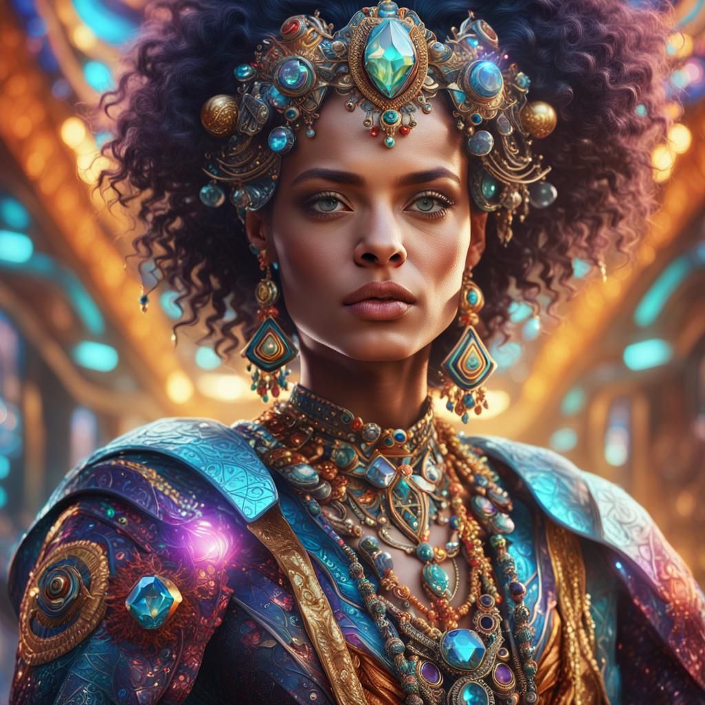 Futuristic Woman with Jewels in Hyperrealistic Style