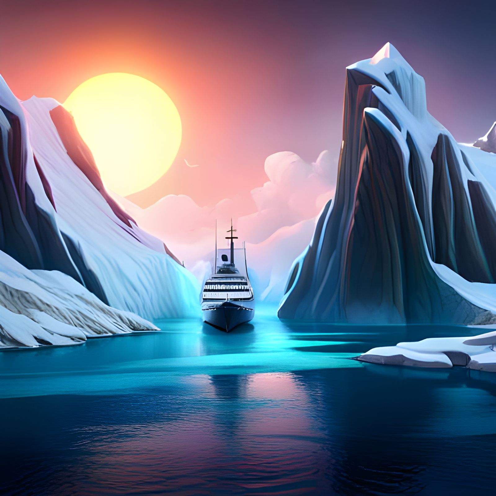 Cruise Ship's Collision Course with Iceberg: Digital Art