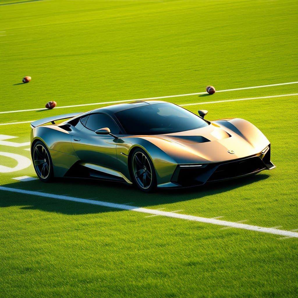Sports Car on Football Field in Futuristic Style