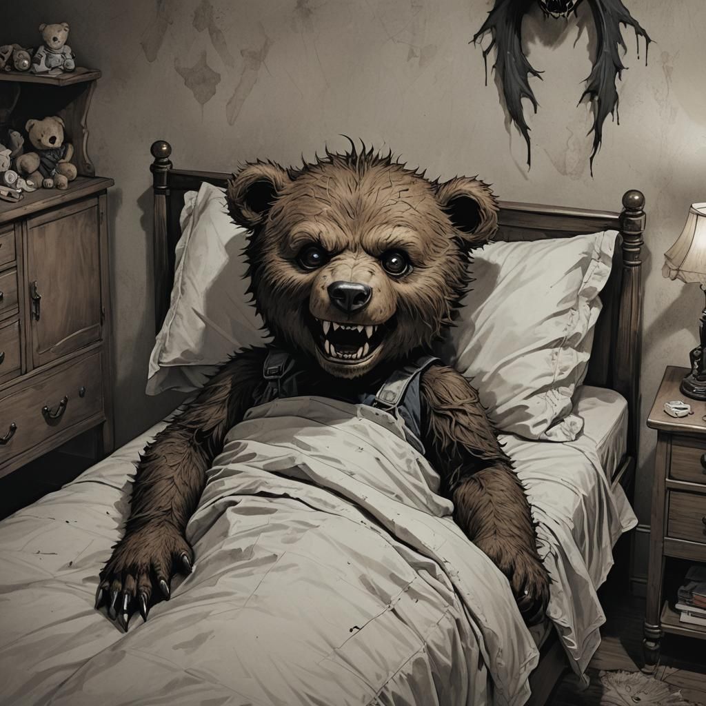 Eerie Demonic Teddy Bear Under Bed