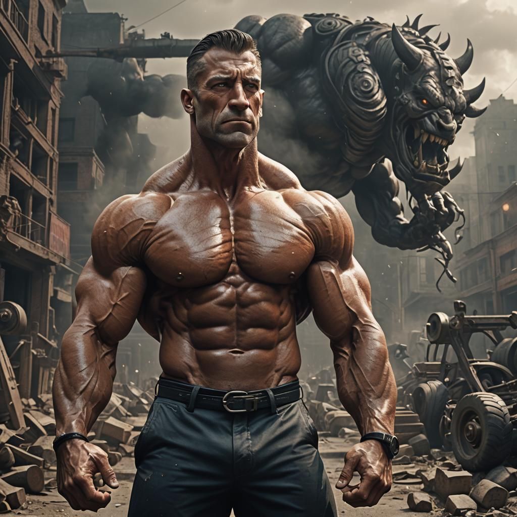 Doberman Bodybuilder: Epic Digital Matte Painting