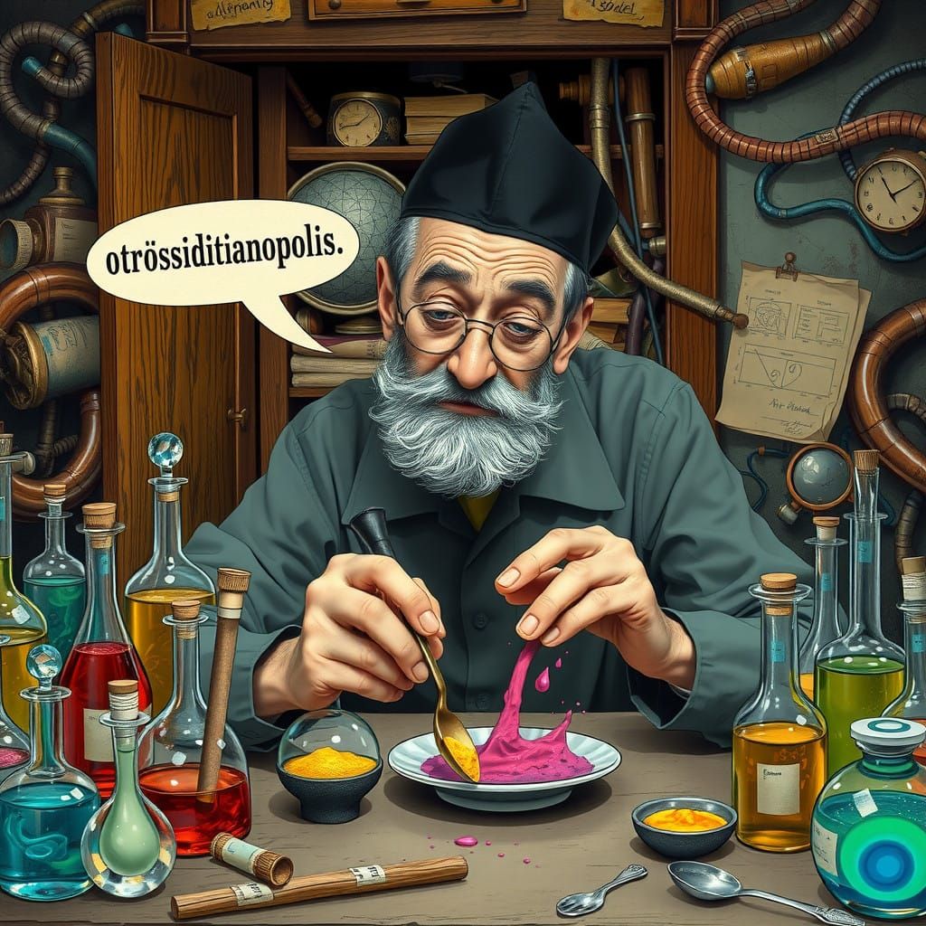 Eccentric Old Scientist in a Victorian-Era Laboratory