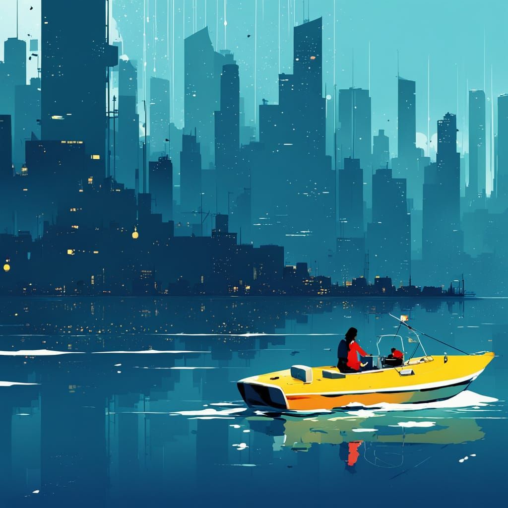 Cel-Shaded Harbor Scene at Night