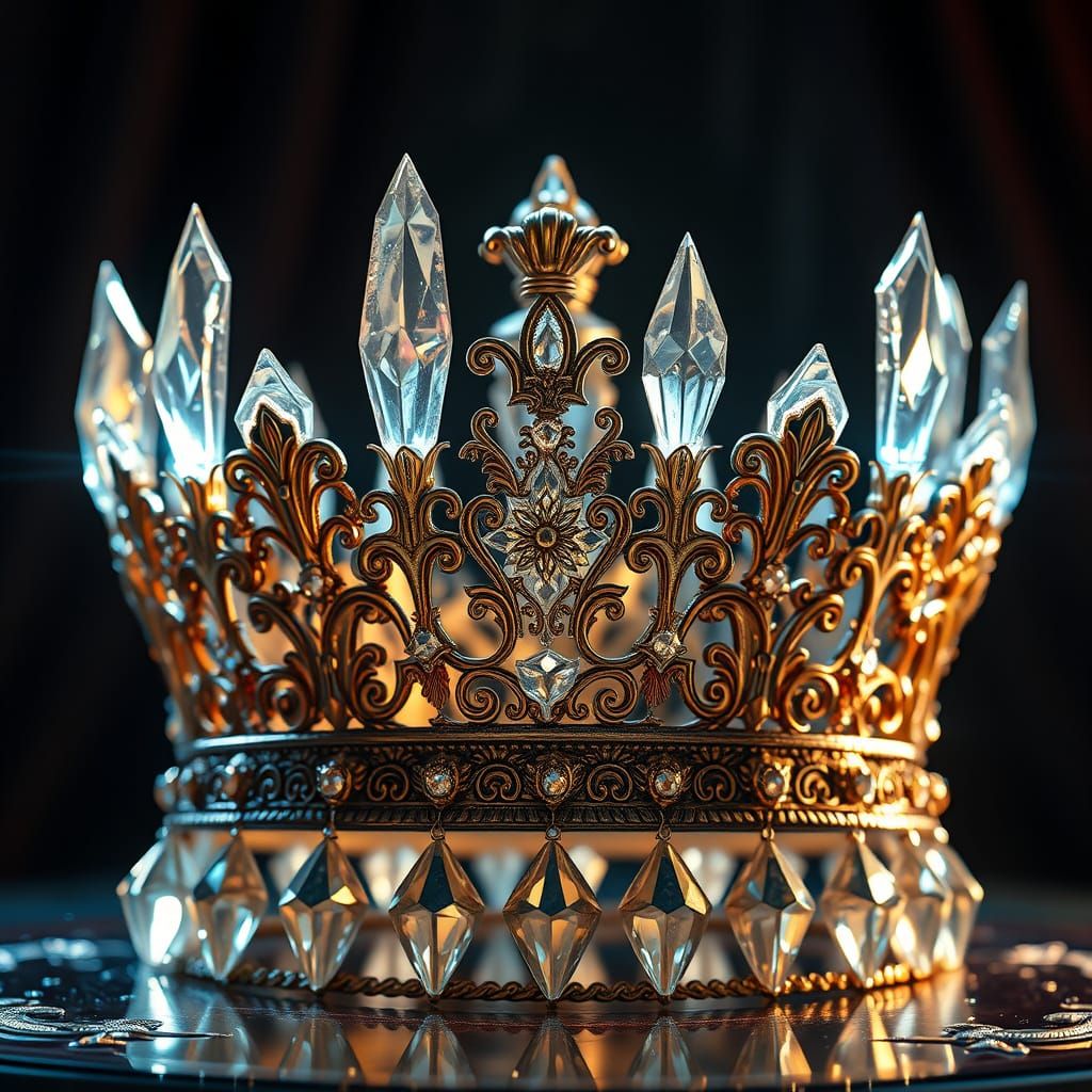 Majestic Crystal and Metal Crown in Cinematic Style