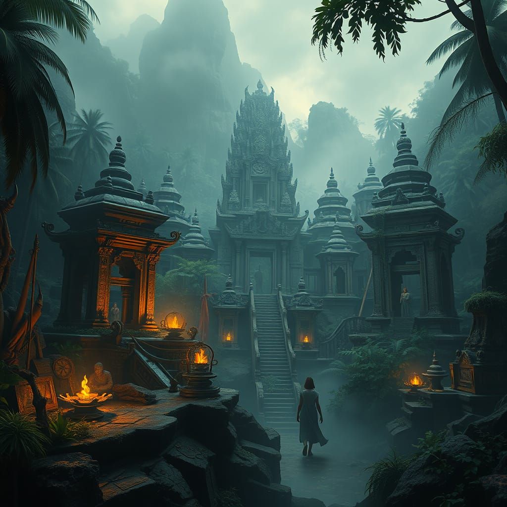 Ancient Jungle Temple in Industrial Mystical Aesthetic