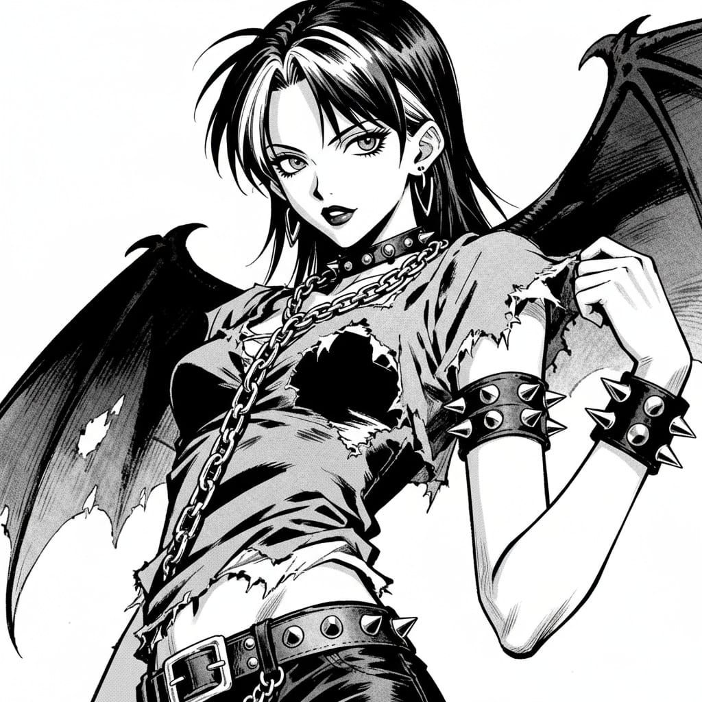 Anime Witch in Punk Attire with Dynamic Manga Style