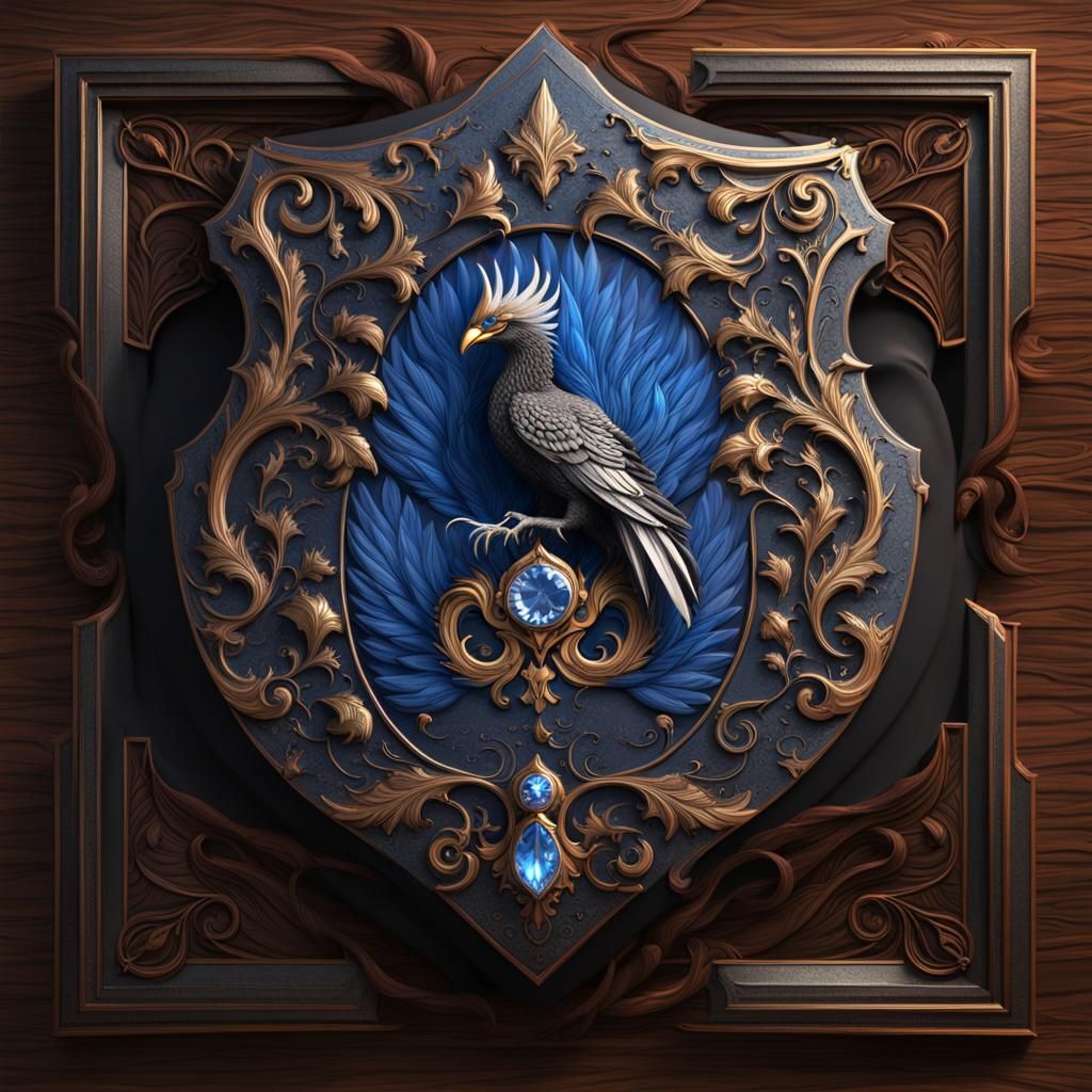 Ebony Shield with Phoenix Emblem, Detailed Matte Painting