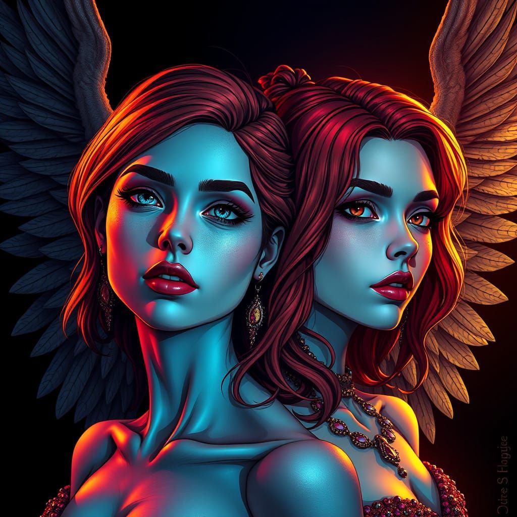 Ethereal Portraits of Darla and Angel in Dramatic, High-Cont...