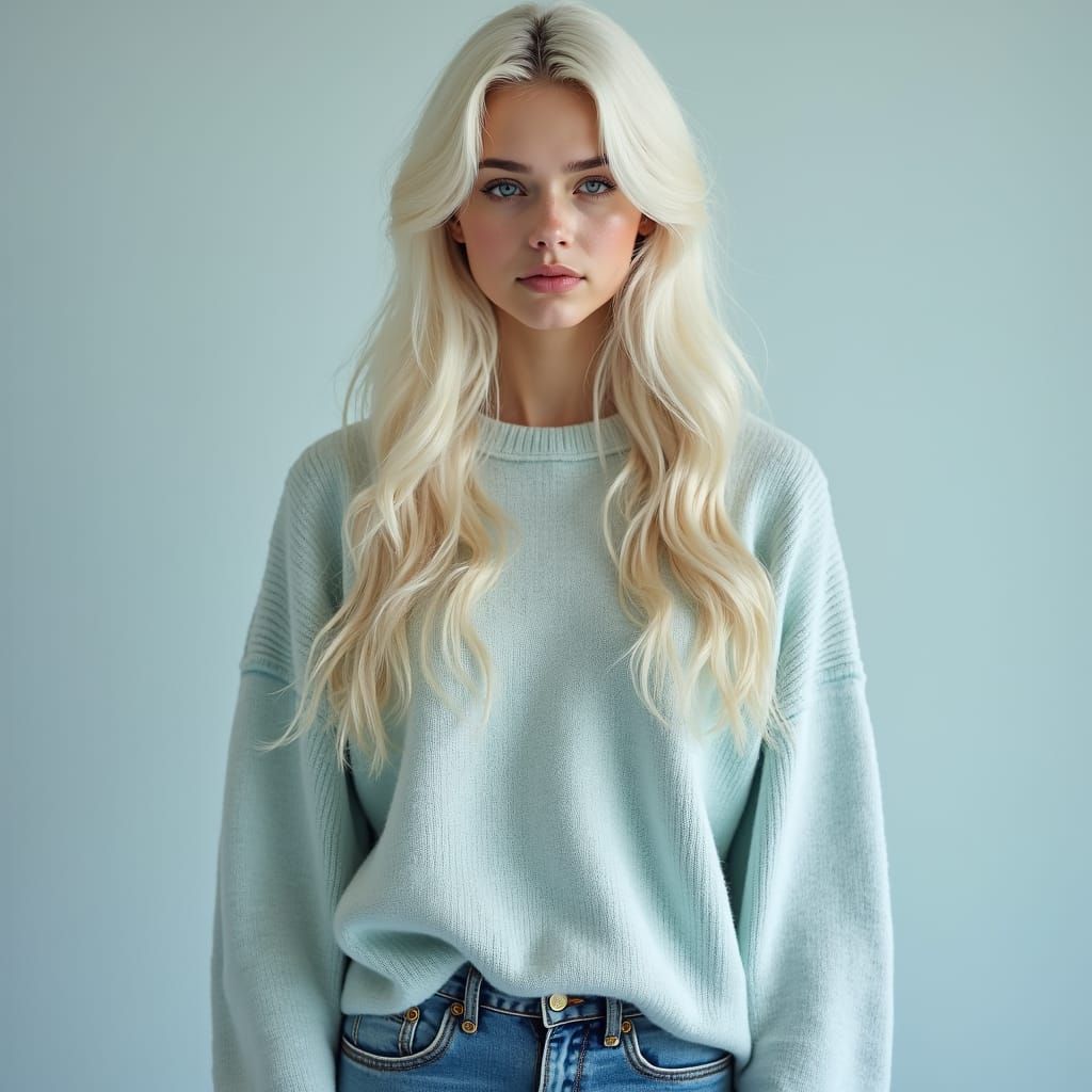 Ethereal Woman in Wool Sweater, Digital Art Style