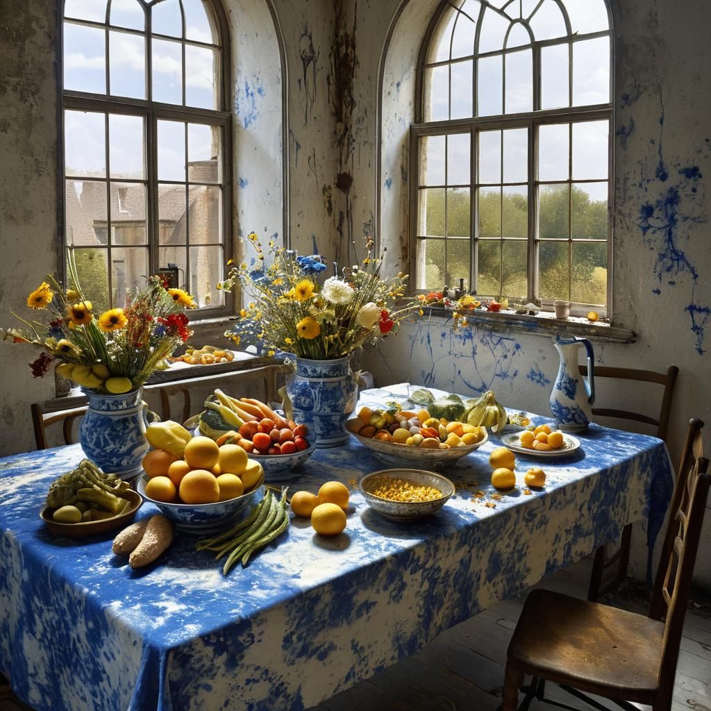 Still Life with Golden Flowers as Hyperreal Painting