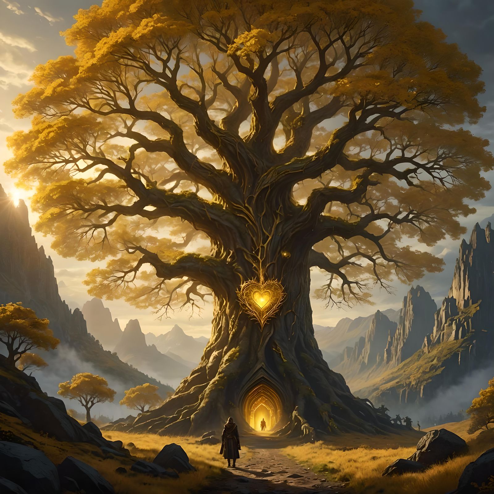Epic Erdtree Illustration in Dark Fantasy Style