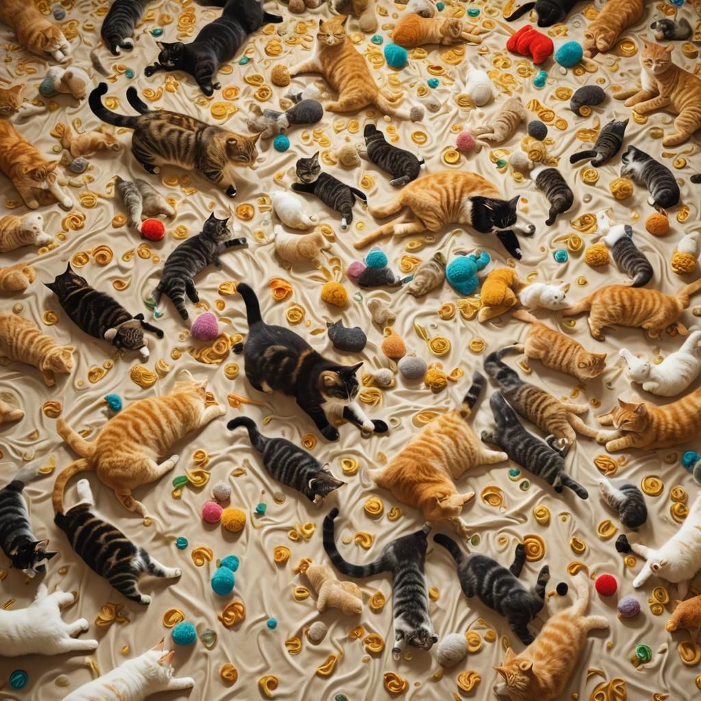 Cats in a Dreamlike Surrealist Room