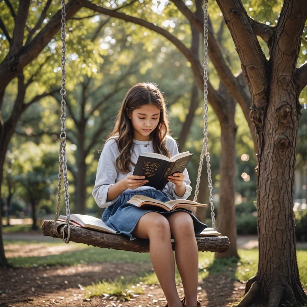 Girl Reading on Tree Swing: Professional Photography