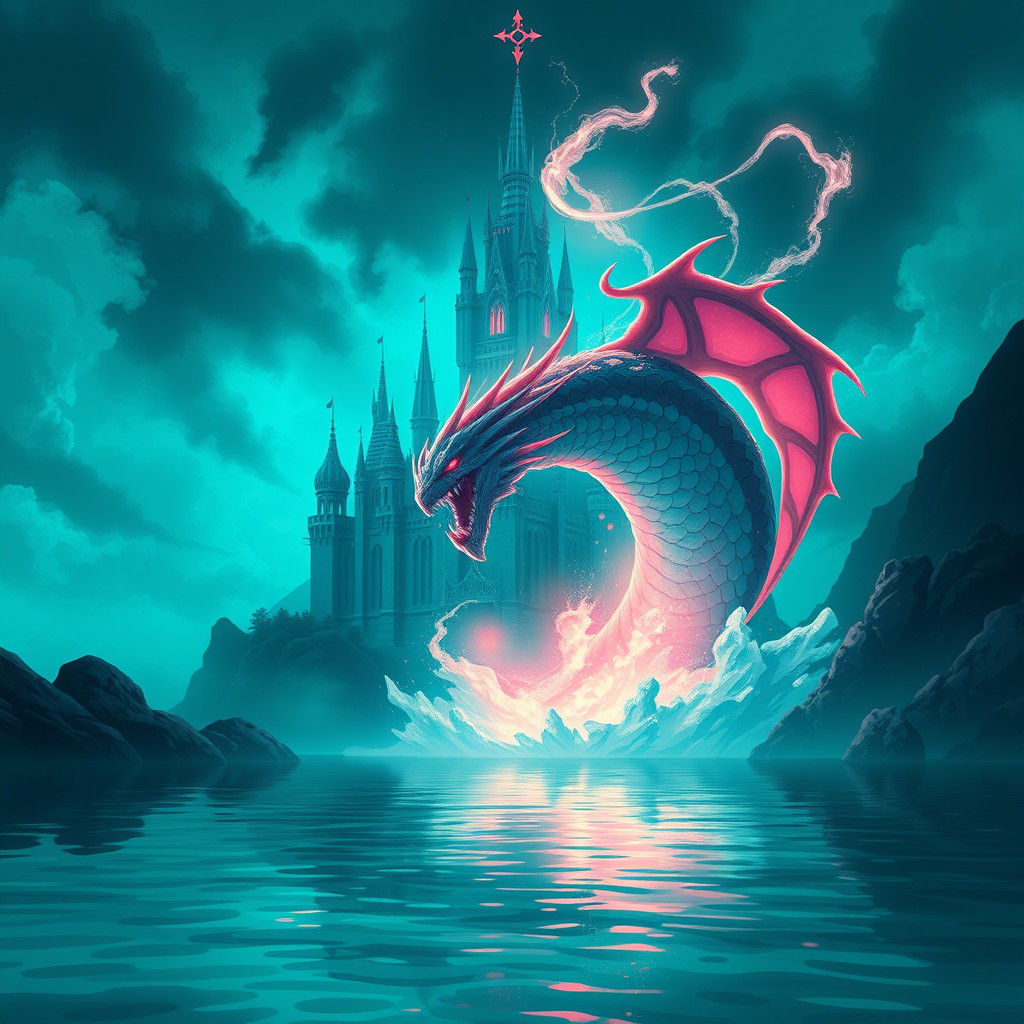 Mystical Castle with Monster in Anime Style