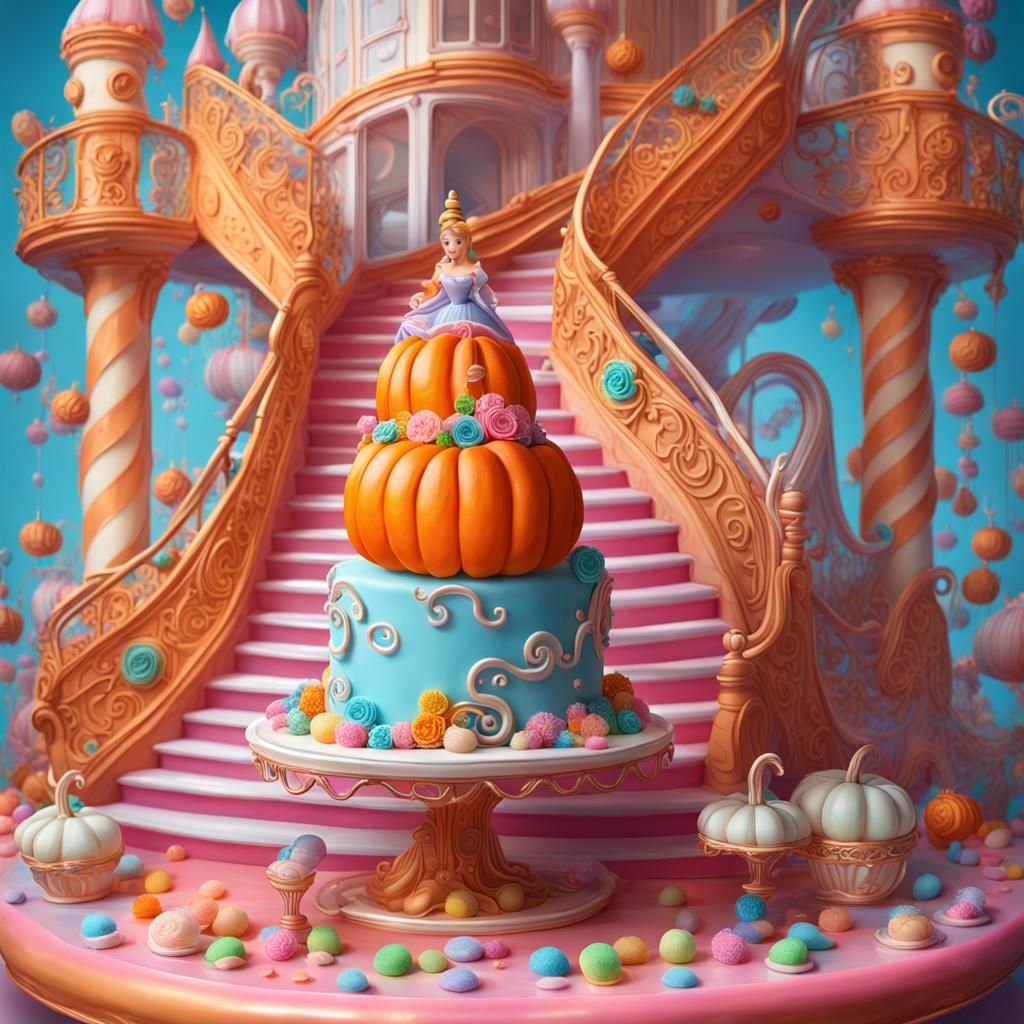 Cinderella's Candyland Cake: Hyperrealistic Digital Illustra...