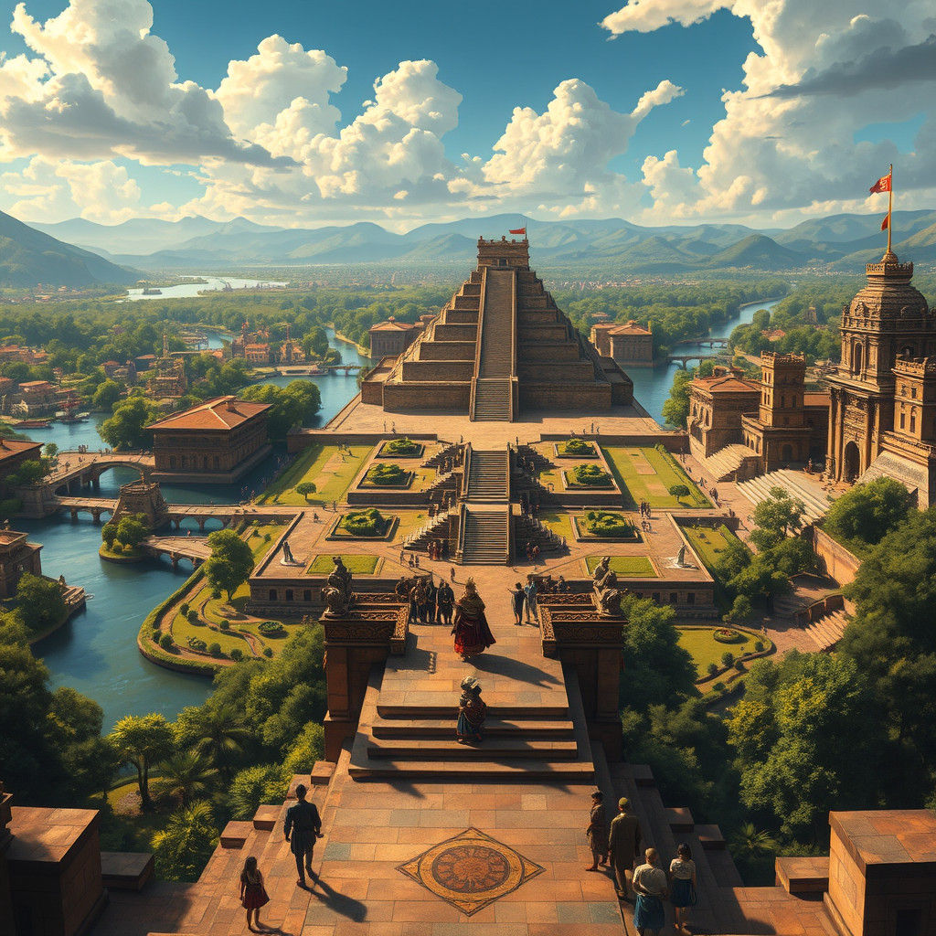 Grand Tenochtitlan Oil Painting in Renaissance Style