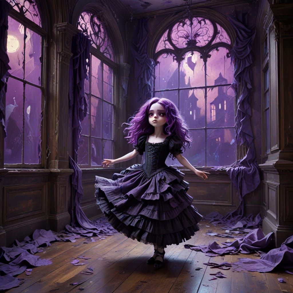 Chibi Dancer in Tattered Victorian Mourning Attire