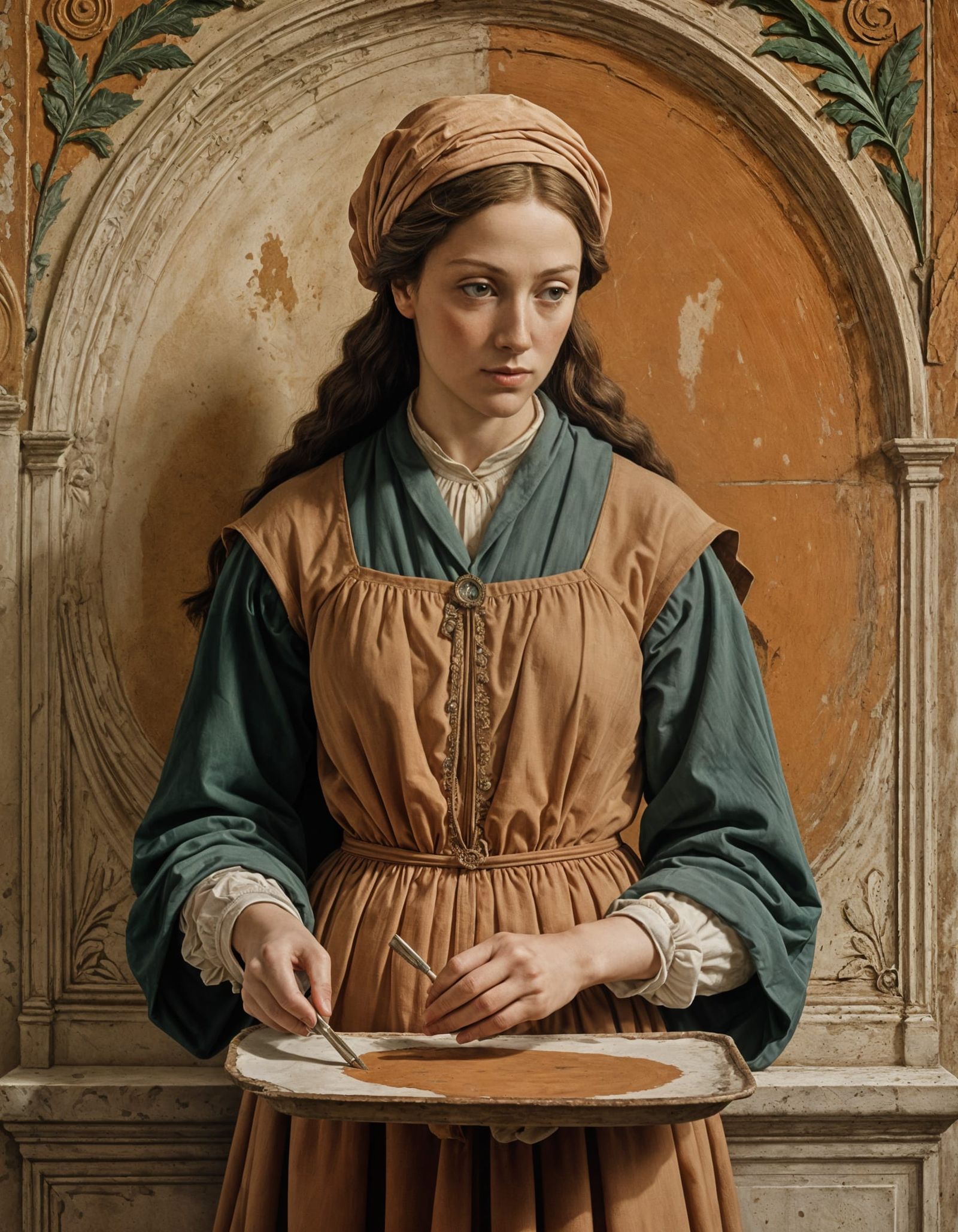 Enchanting Earthy Fresco Portrait in Renaissance Style