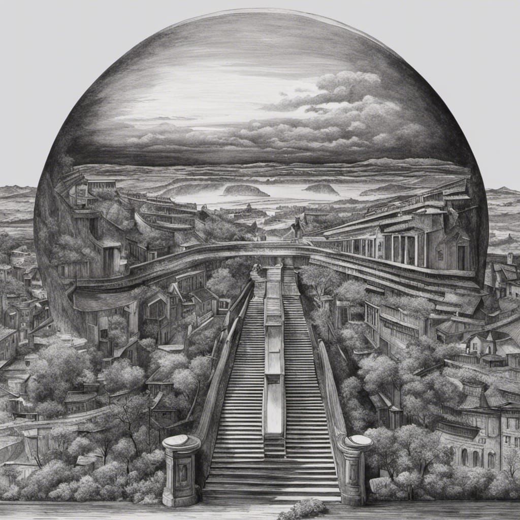 Surreal Mirror Ball Drawing in Charcoal Style