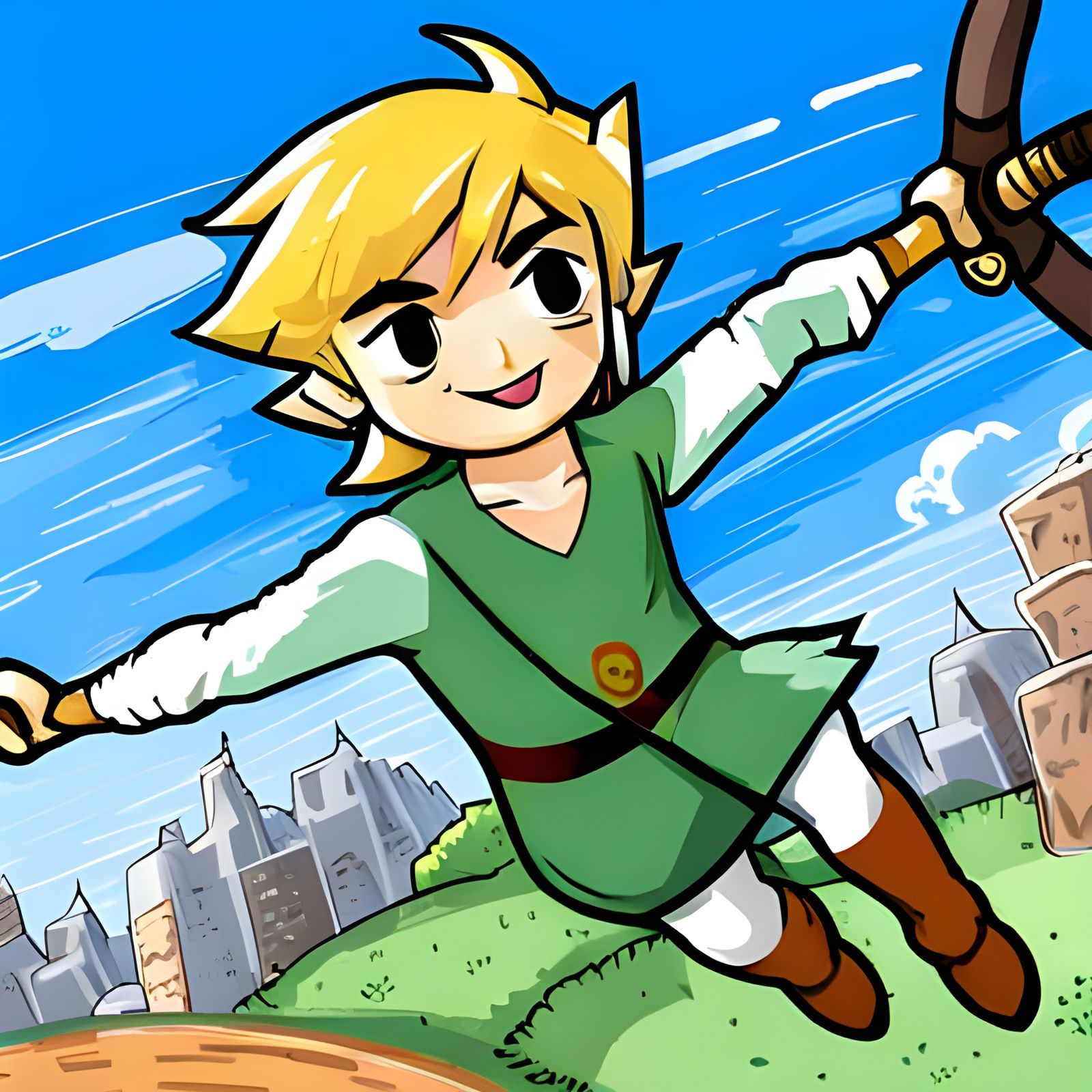 Link from Zelda Swinging in a Park