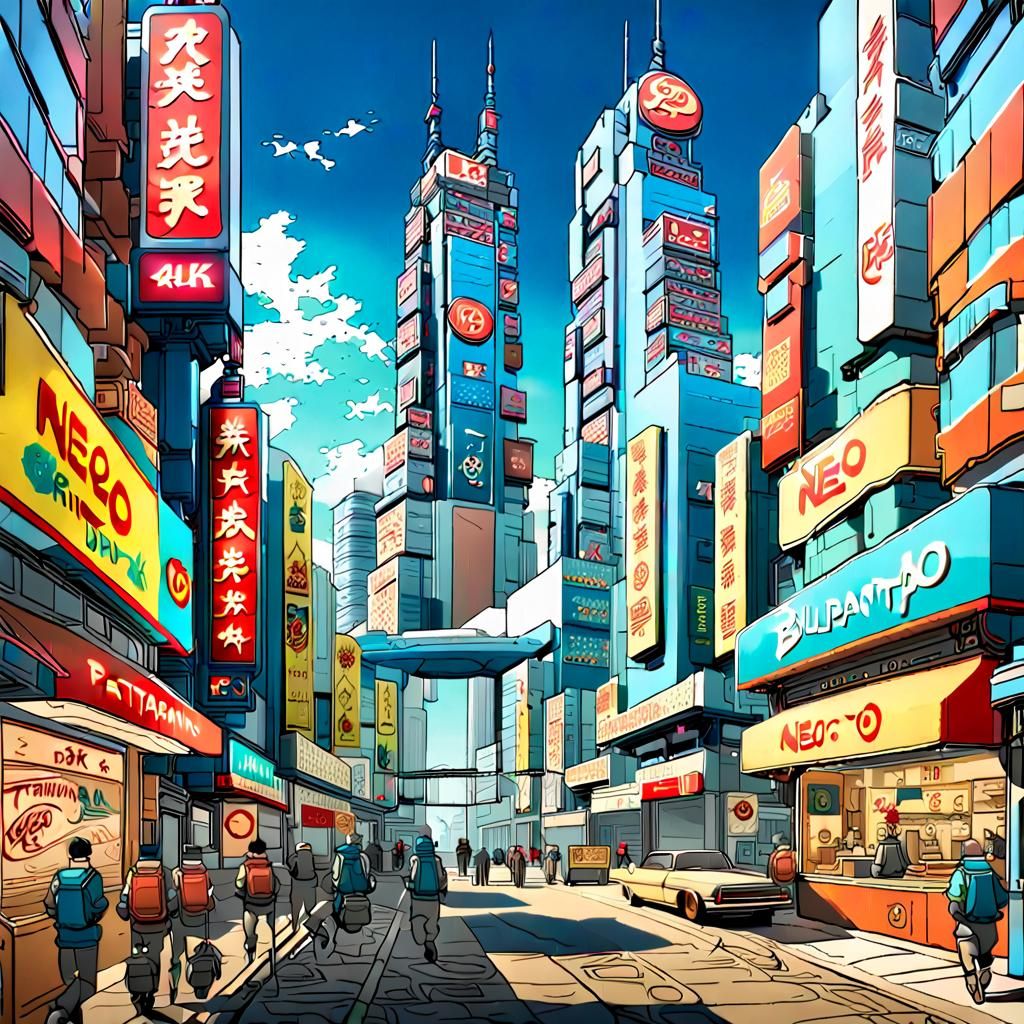 Colorful Neo Tokyo Pop Art Cityscape in Anime Style