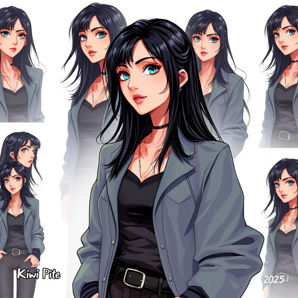 Anime-Inspired Middle-Aged Woman in Vibrant Fashion