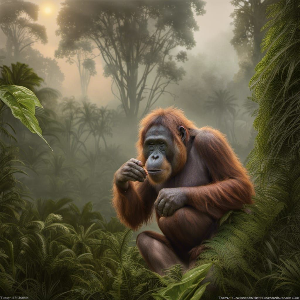 Orangutan in Borneo Rainforest