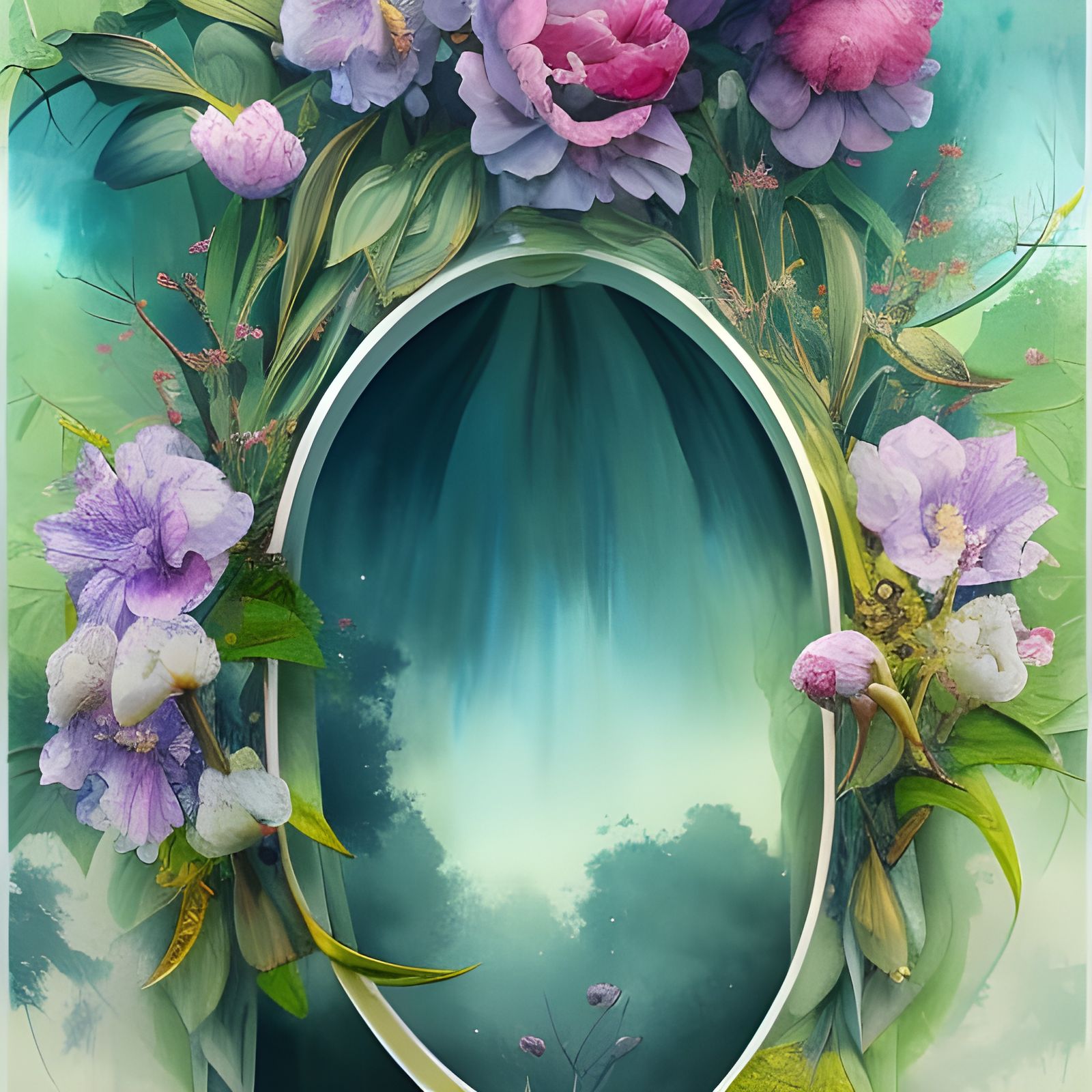 Blooming Arch Gouache Painting with Calligraphy