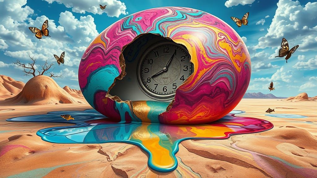 Surreal Rainbow Egg Merges with Dreamlike Landscape