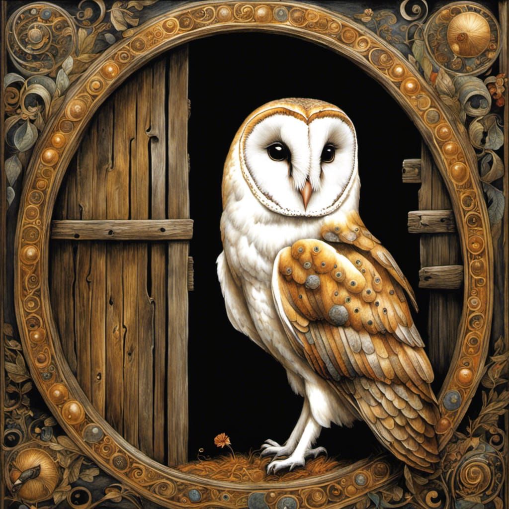 Barn Owl in Graphite, Ornamentation and Fantasy Style