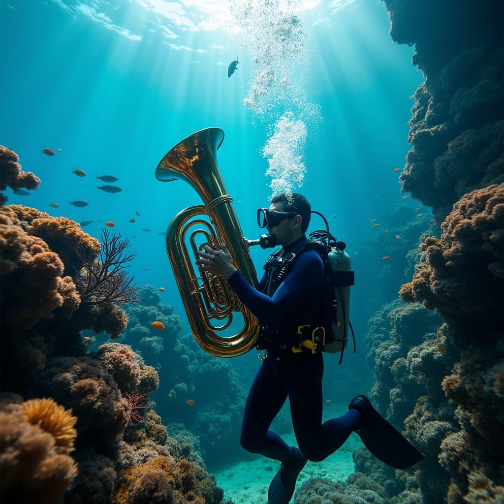Underwater Tuba Performance in Coral Reef