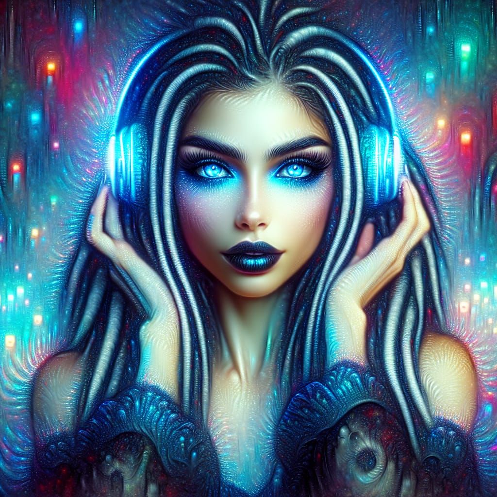 Surreal Fractal Watercolor Portrait in Neon